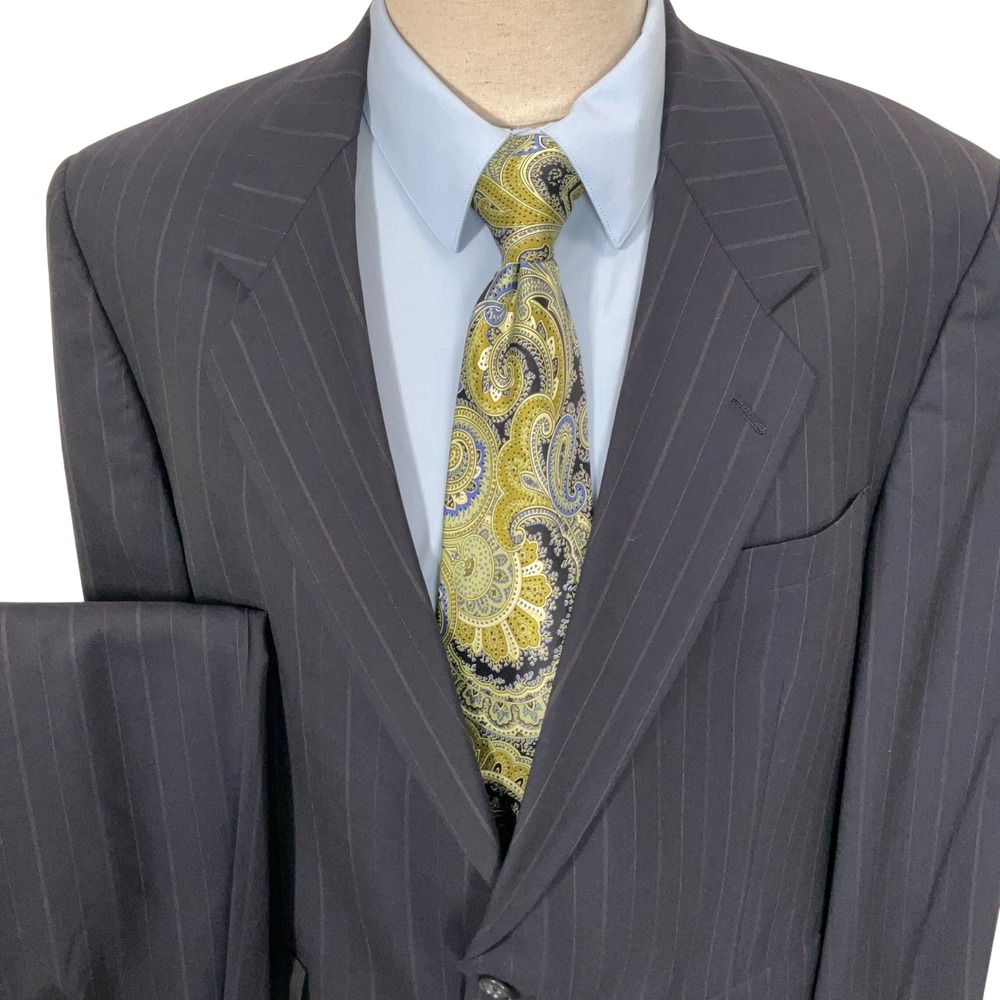 Hart Schaffner & Marx Suit Mens 43R 38W 28L Navy Pinstripe Corporate Wool 2pc